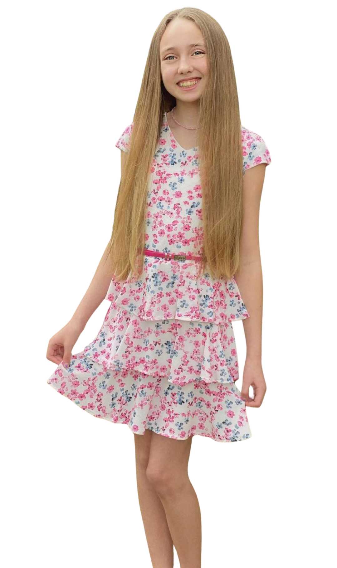 Kids Size 7 To Women|girls' Summer Chiffon Dress | Sleeveless Ruffled  Knee-length Floral Dress